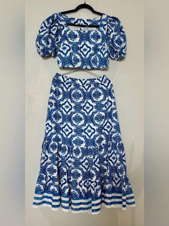 - Dresses & Skirts - Boutique Blue White Majolica Tile 2-Piece Crop Top & Maxi Skirt Set Medium NWT